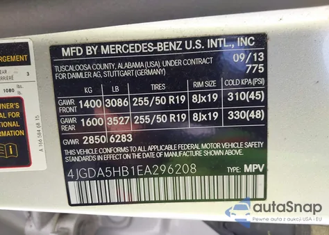 2014 Mercedes-Benz Ml 350 4Matic из США, поврежденный, VIN 4JGDA5HB1EA296208